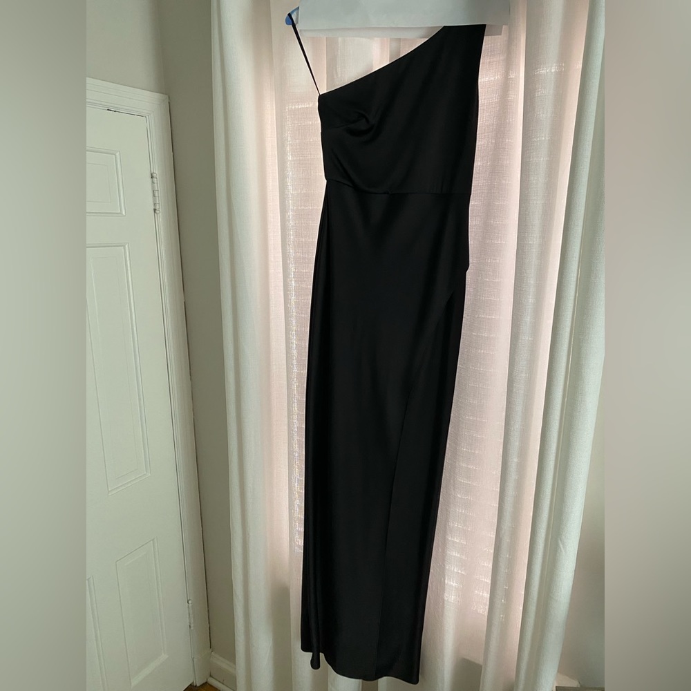 BHLDN Dylan Black One Shoulder Satin Gown Bridesmaid Dress - Size 6
